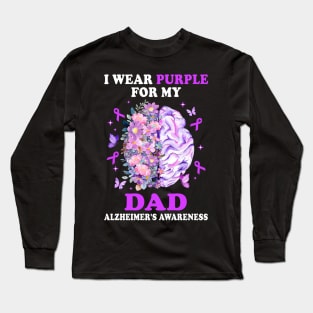 I Wear Purple For My Dad Alzheimer's Awareness Brain Long Sleeve T-Shirt